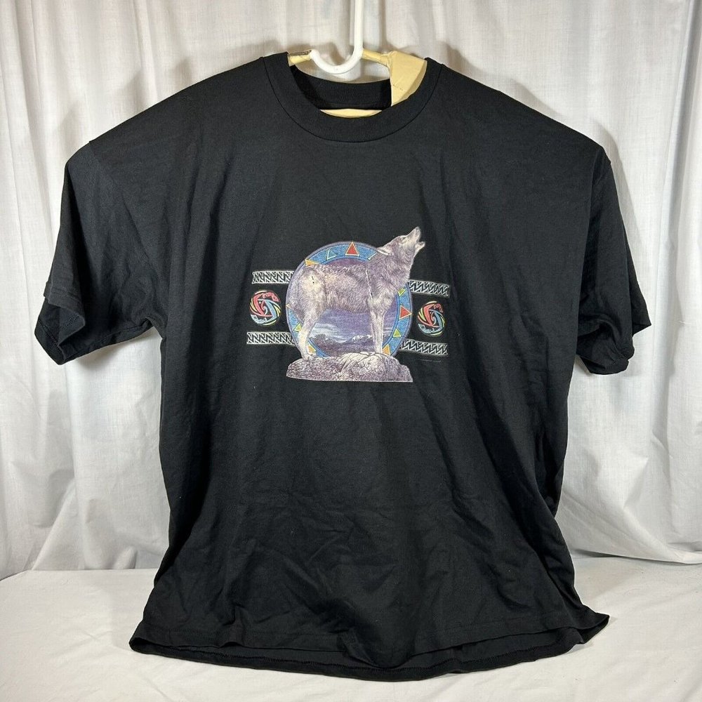 Vintage Wolf Howling T Shirt Black Iron On Style Graphic XXXL Tribal Indian Wild